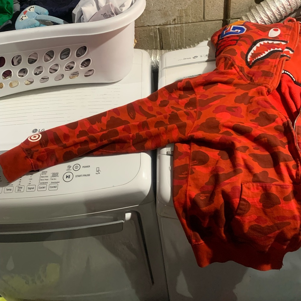 BAPE Color Camo Shark Wide Full Zip Double Hoodie Red